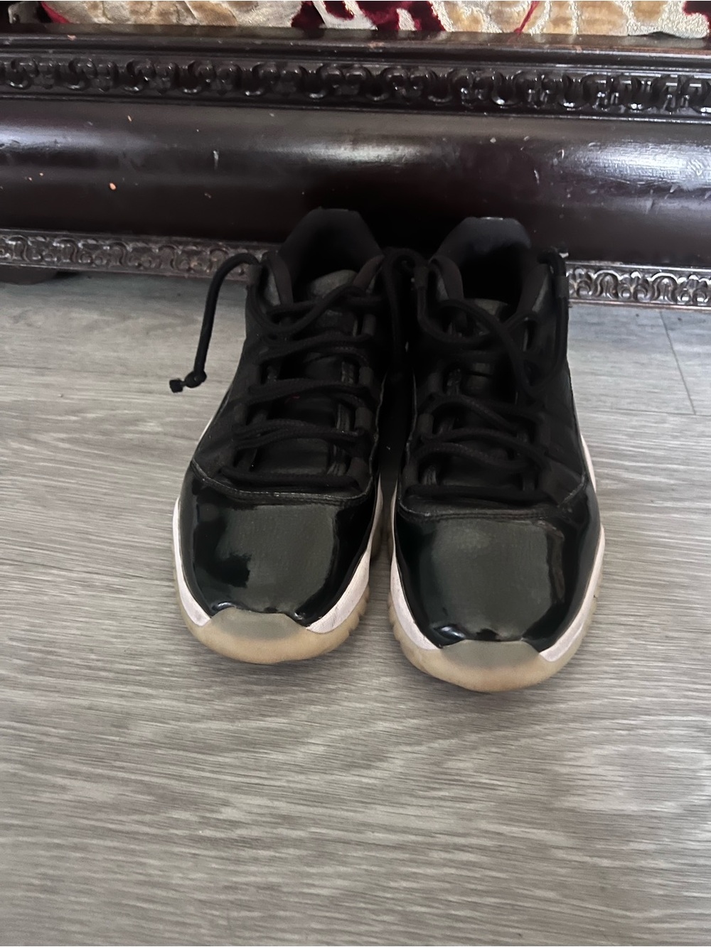 Jordan Men's Black Patent Leather Sneakers with White Midsole